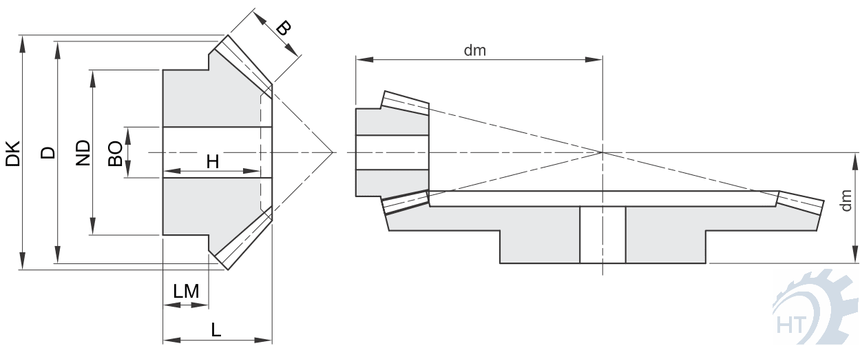 Zeichnung Kegelräder Typ B - Übersetzung 1:4