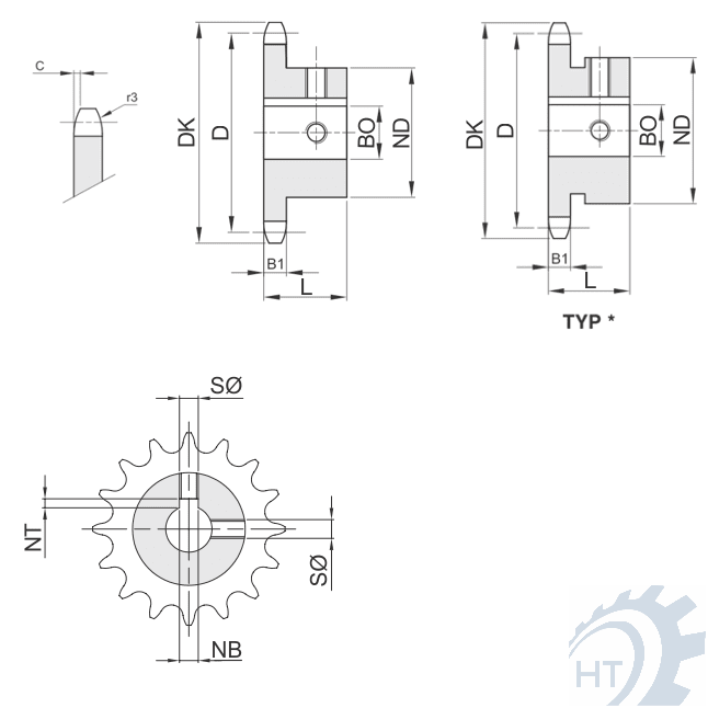 Kettenräder Simplex für Rollenketten System HT
