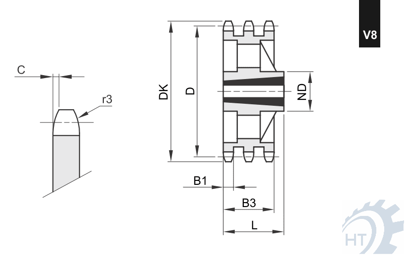 Kettenräder triplex für Klemmbuchsen Variante 8