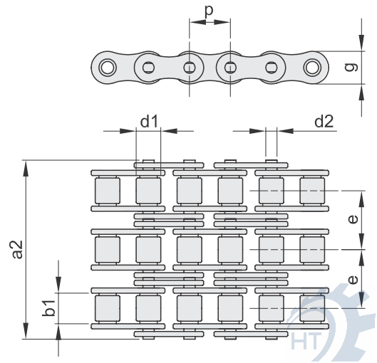 Zeichnung Rollenketten triplex
