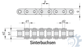 Zeichnung Rollenkette mit gerade Lasche